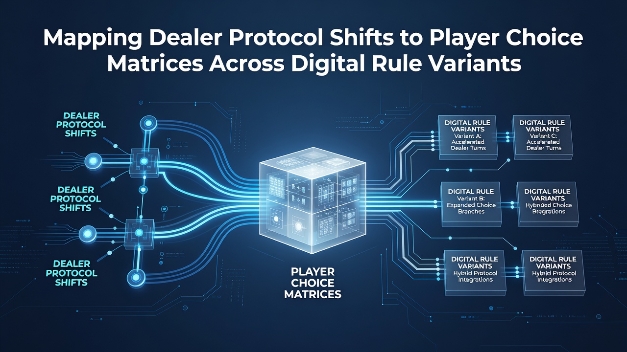 Illustration of dealer protocol shifts mapped against player decision matrices in various digital blackjack rule sets