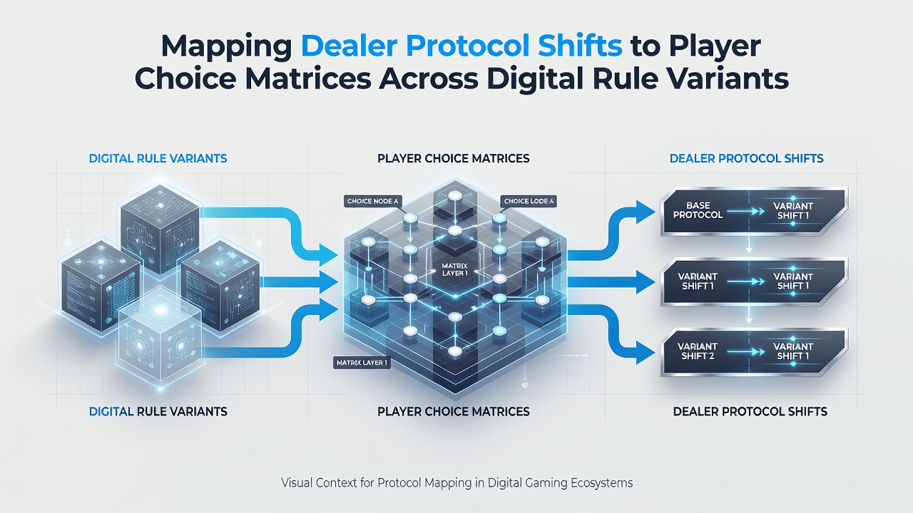Flowchart depicting how updated dealer procedures feed into revised player strategy matrices for digital rule sets