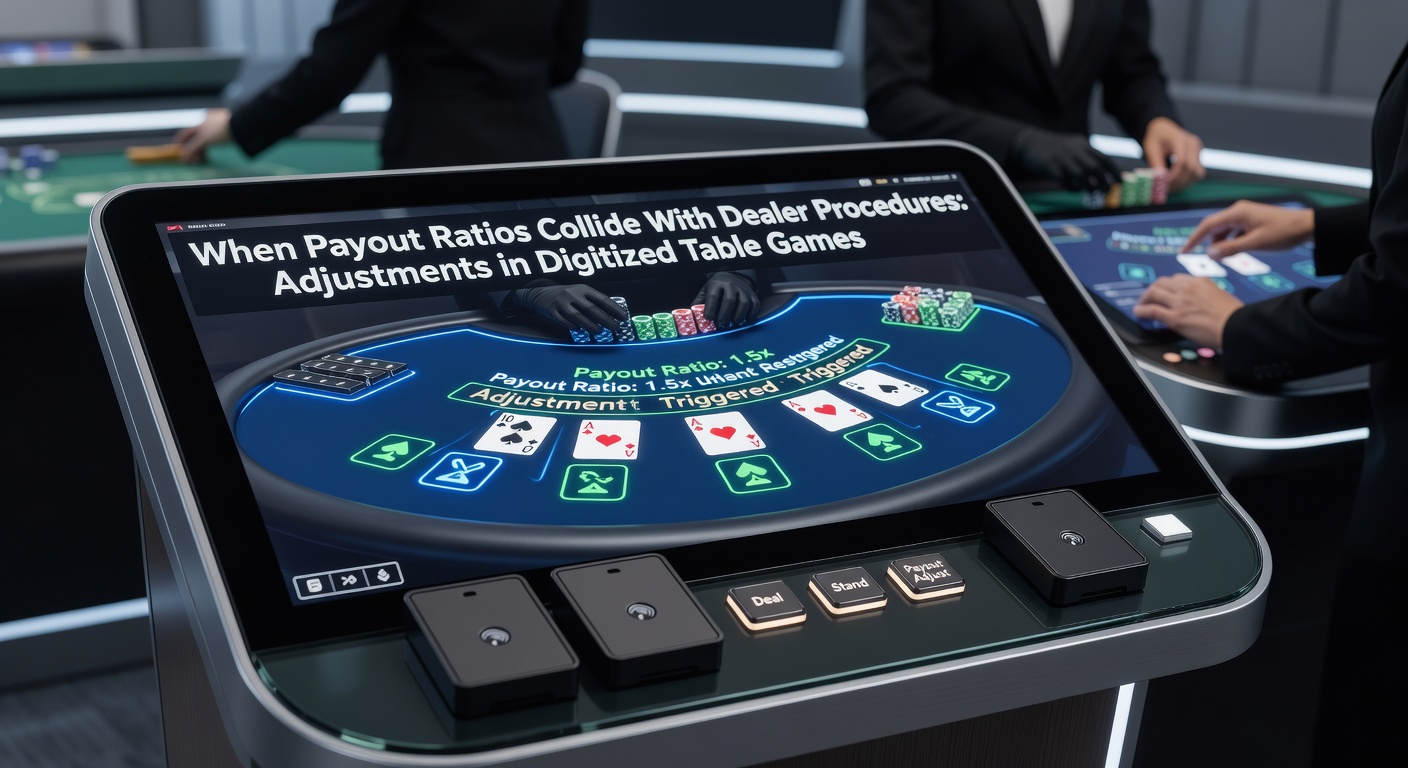 Digital blackjack table interface showing payout calculations and dealer procedures