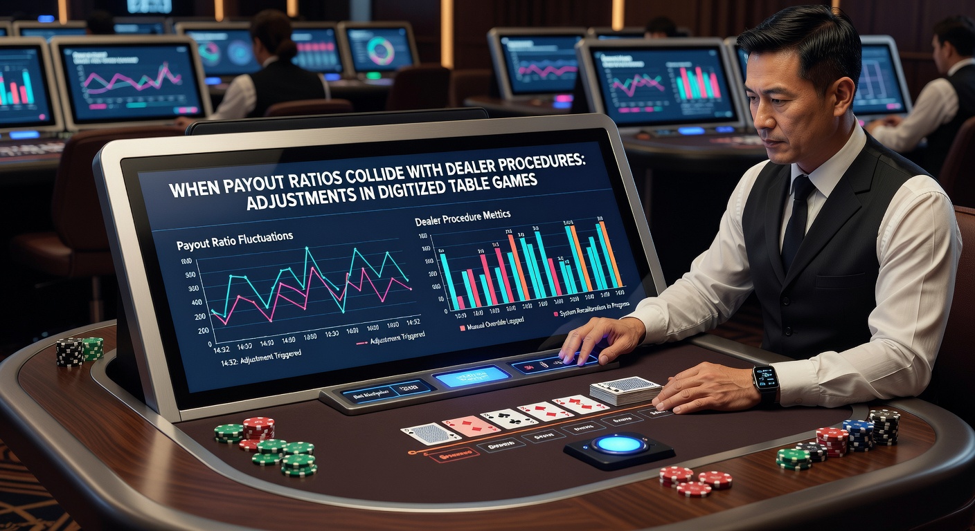 Software dashboard displaying payout ratio adjustments and dealer procedure logs